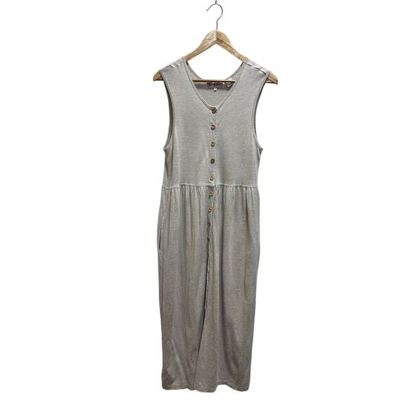 VTG Bechamel Linen Cotton Dress M Maxi Sleeveless Oatmeal Button front Pockets - Picture 1 of 8